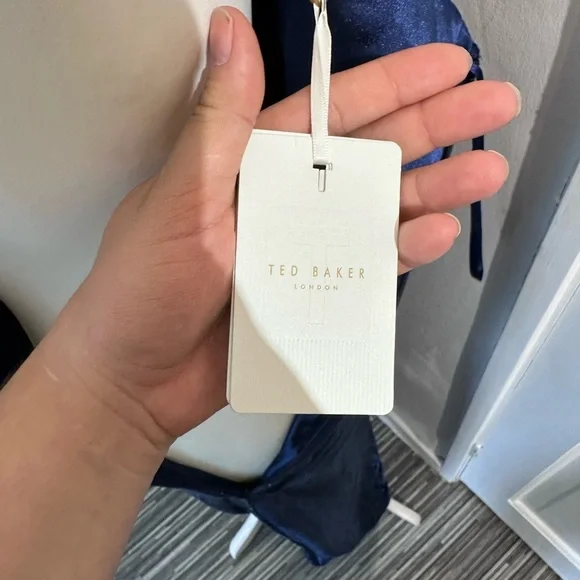 TED Baker Size 3 Navy One Shoulder Drape Midi Dress - Picture 13 of 17